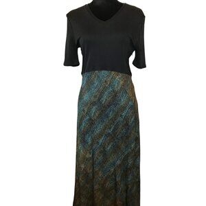 Carole Little Dresses Maxi Dress Black Top Textured Skirt Blue Green Brown Sz 10